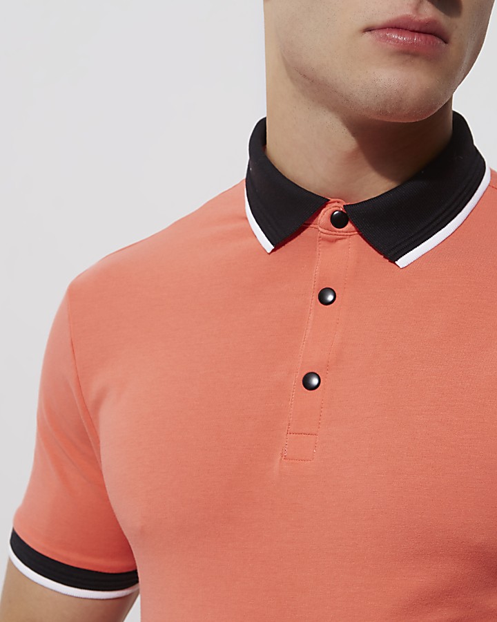 Red tipped muscle fit polo shirt