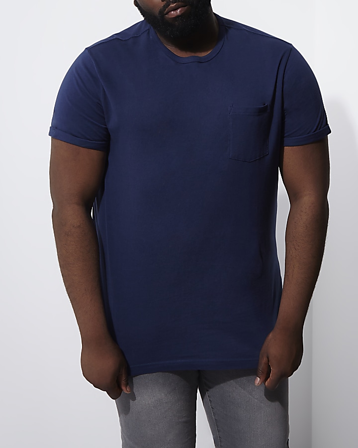 Big and Tall navy roll sleeve T-shirt
