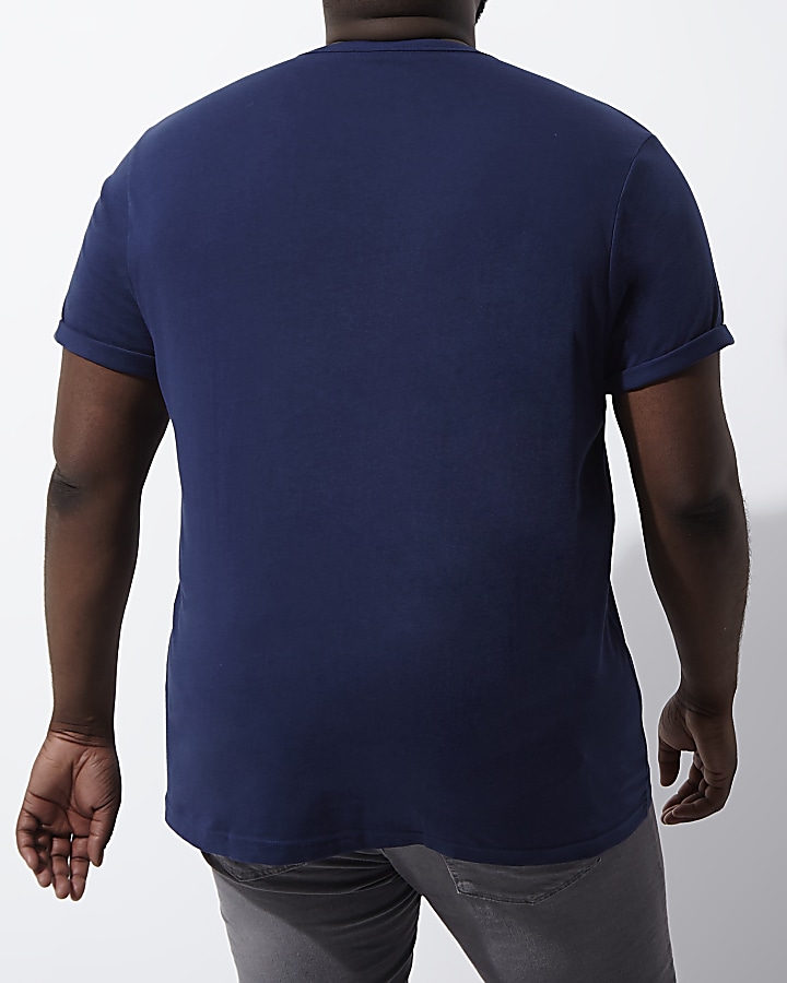 Big and Tall navy roll sleeve T-shirt