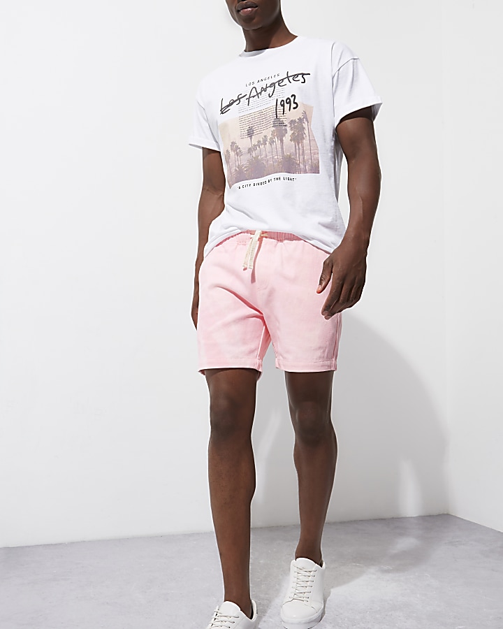 Pink acid wash woven shorts
