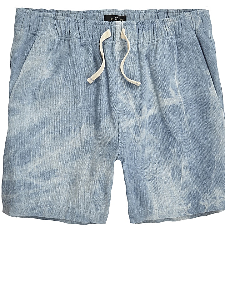 Blue acid wash woven shorts