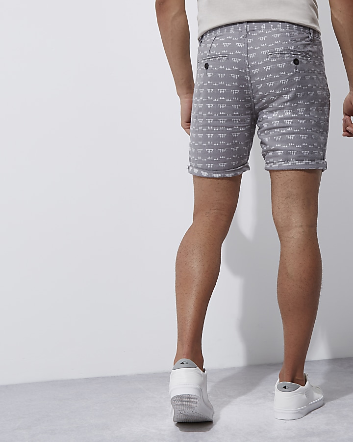 Grey textured geo shorts