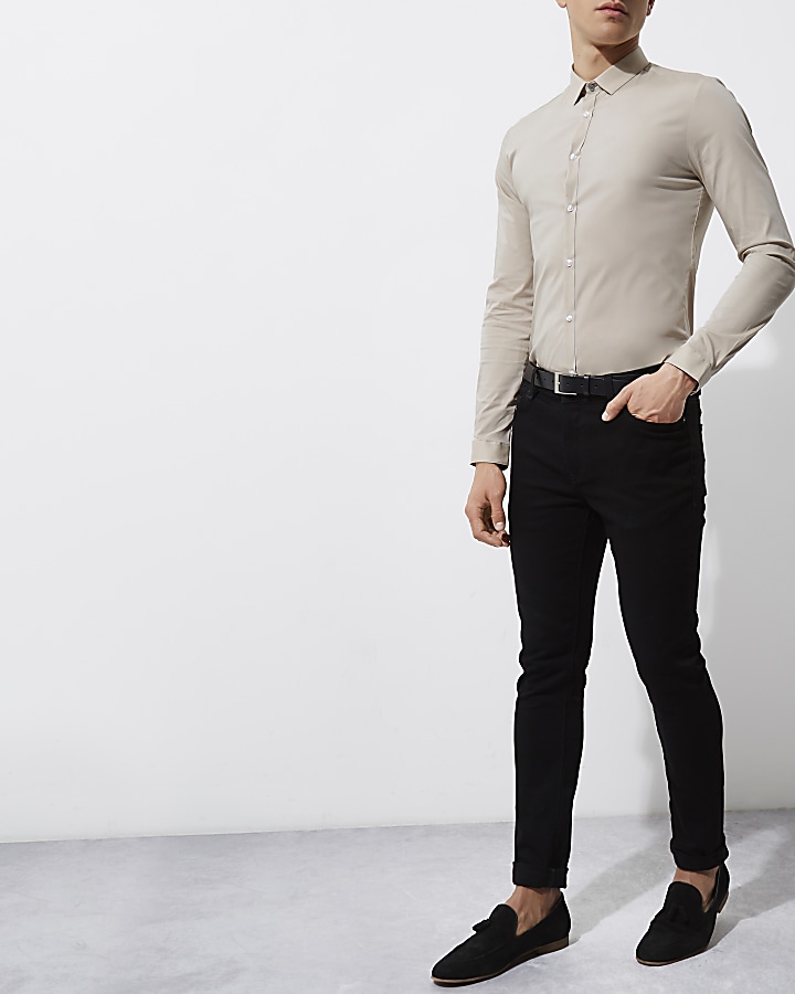 Stone long sleeve skinny fit smart shirt