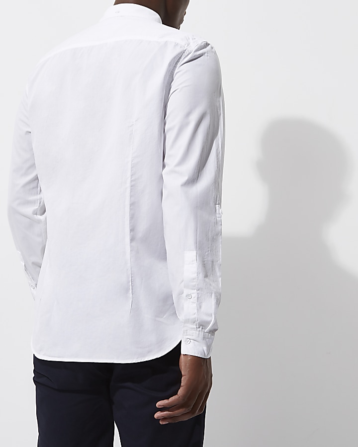 White poplin rolled sleeve slim fit shirt