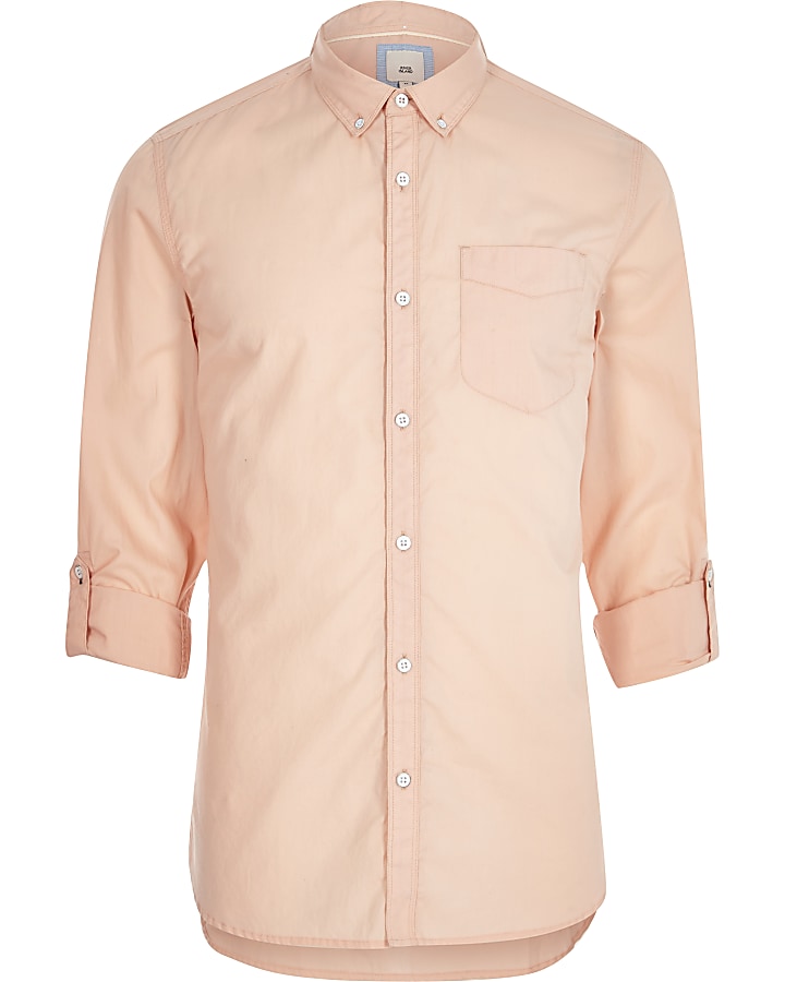 Orange long sleeve slim fit summer shirt