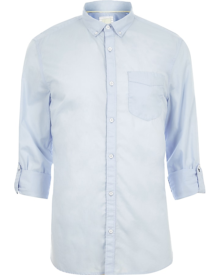 Light blue long sleeve slim fit summer shirt