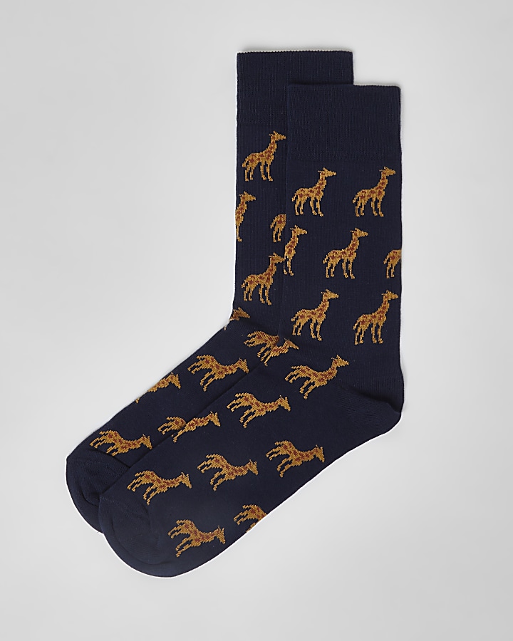 Navy giraffe print socks