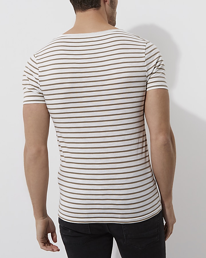 Cream stripe short sleeve muscle fit T-shirt