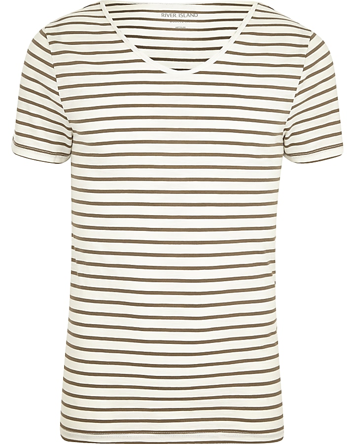 Cream stripe short sleeve muscle fit T-shirt