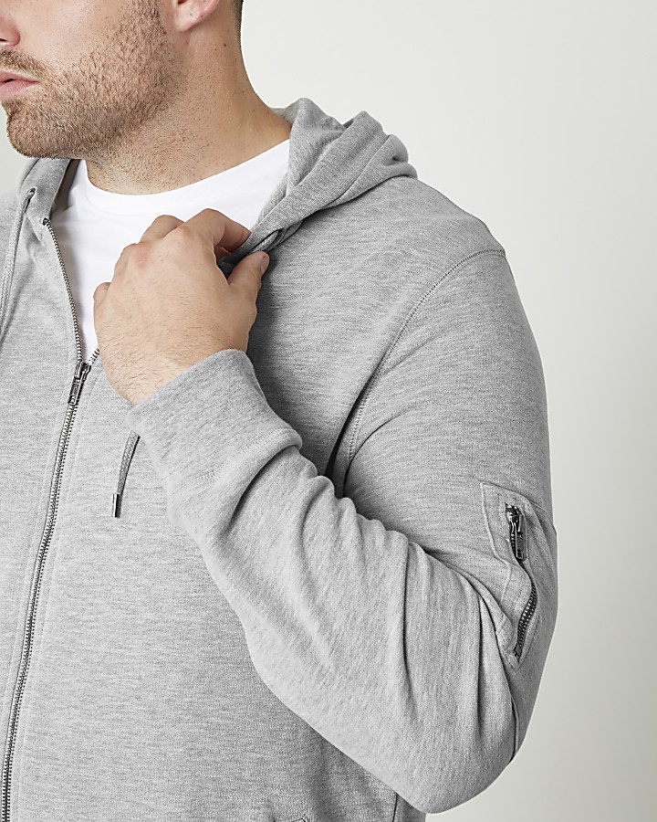 Big and Tall grey marl zip front hoodie
