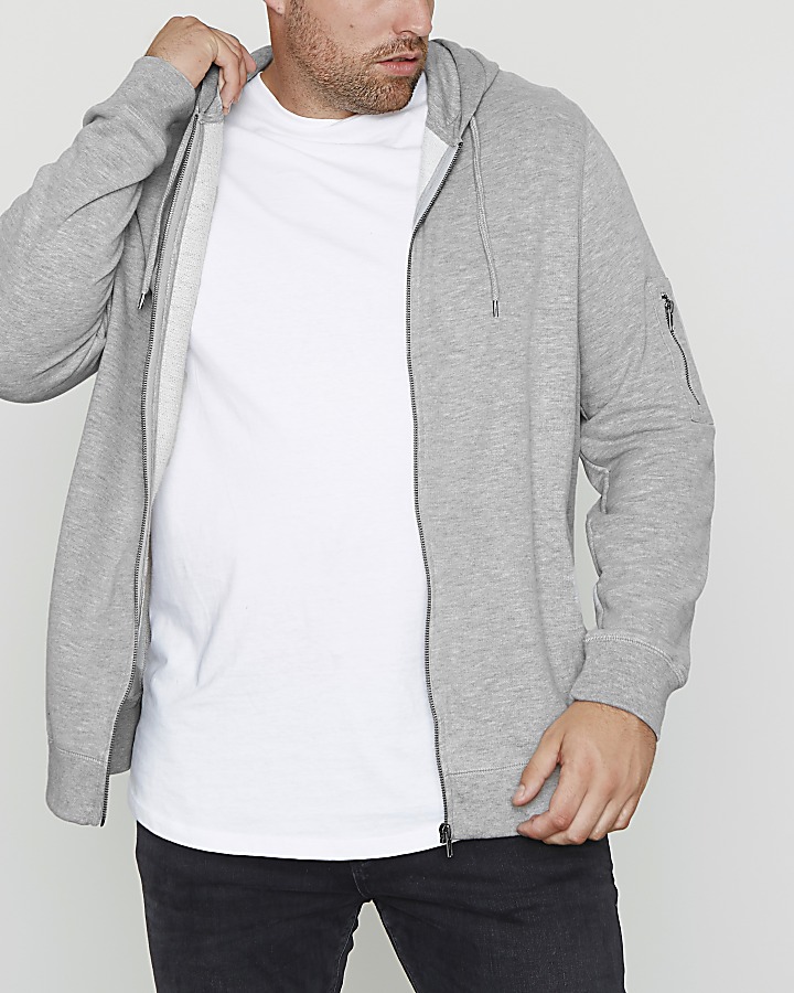 Big and Tall grey marl zip front hoodie