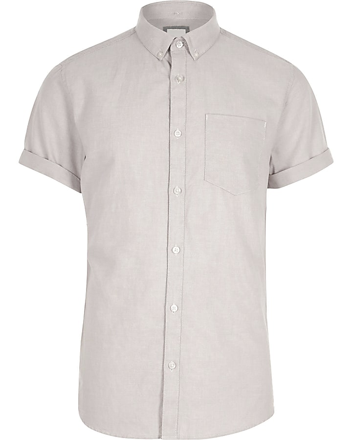 Cream short sleeve button-down casual shirt