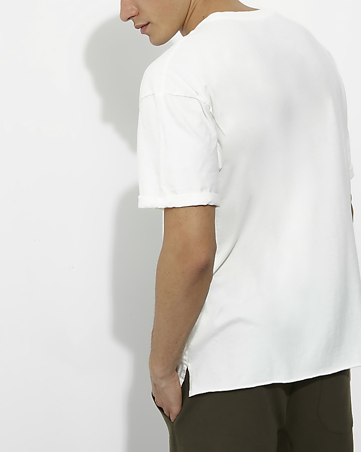 Cream laddered drop shoulder T-shirt