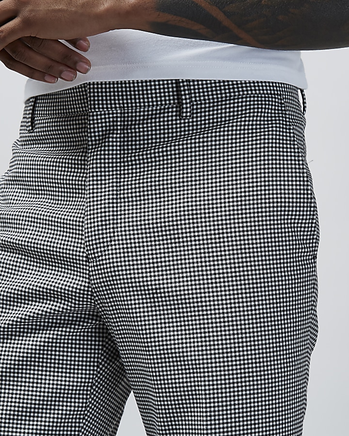 Black gingham skinny fit suit trousers