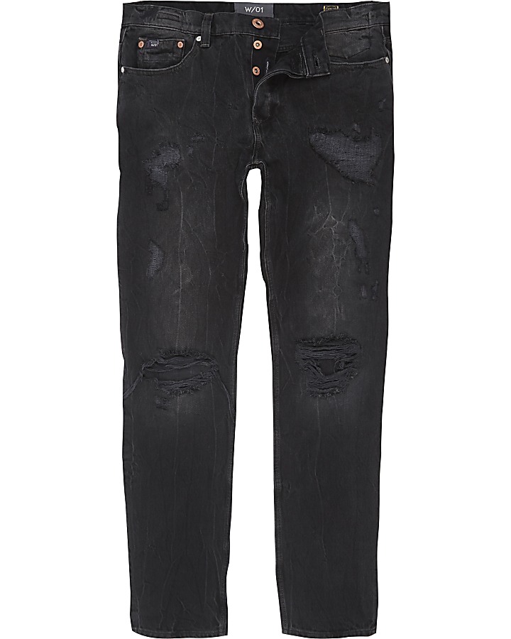 Black wash ripped fade Sid skinny warp jeans