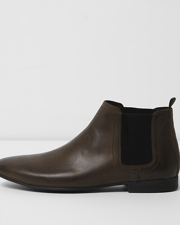 Dark brown leather chelsea boots