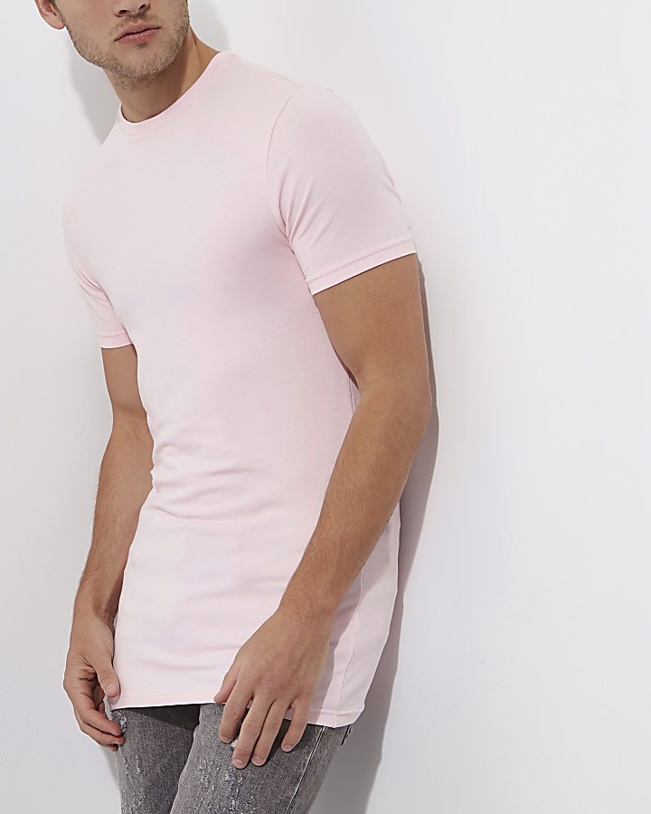 Pink muscle fit longline T-shirt