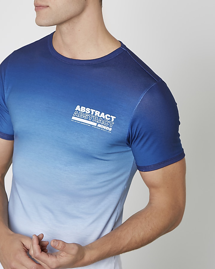 Blue 'abstract' fade print muscle fit T-shirt