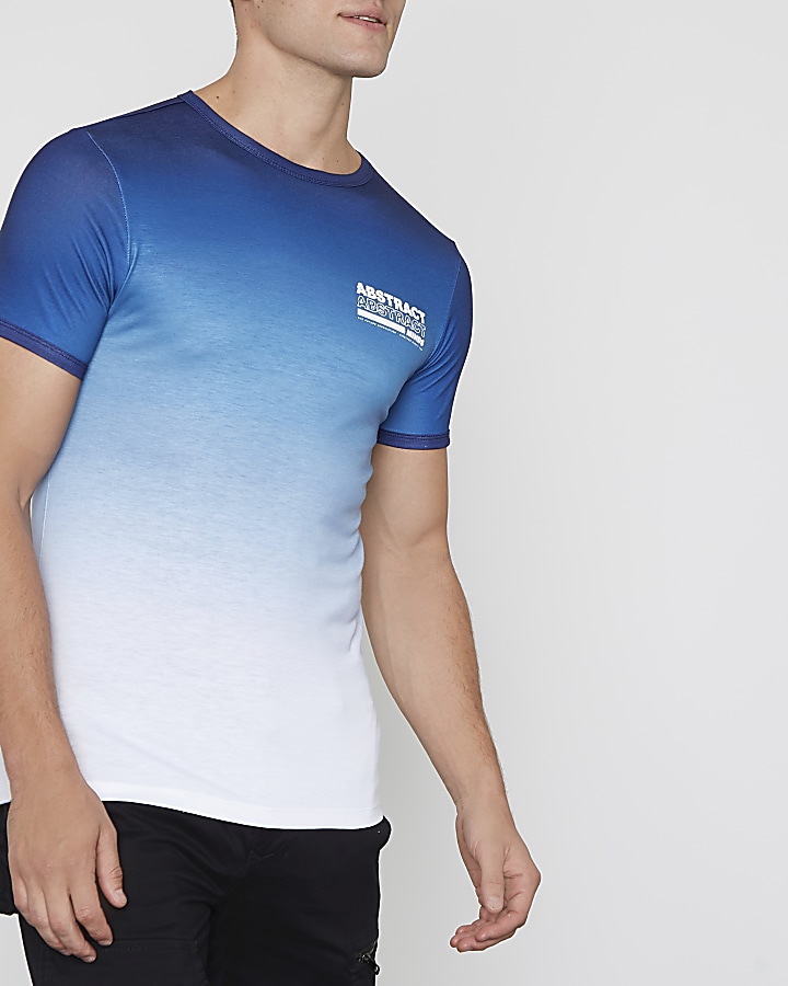 Blue 'abstract' fade print muscle fit T-shirt