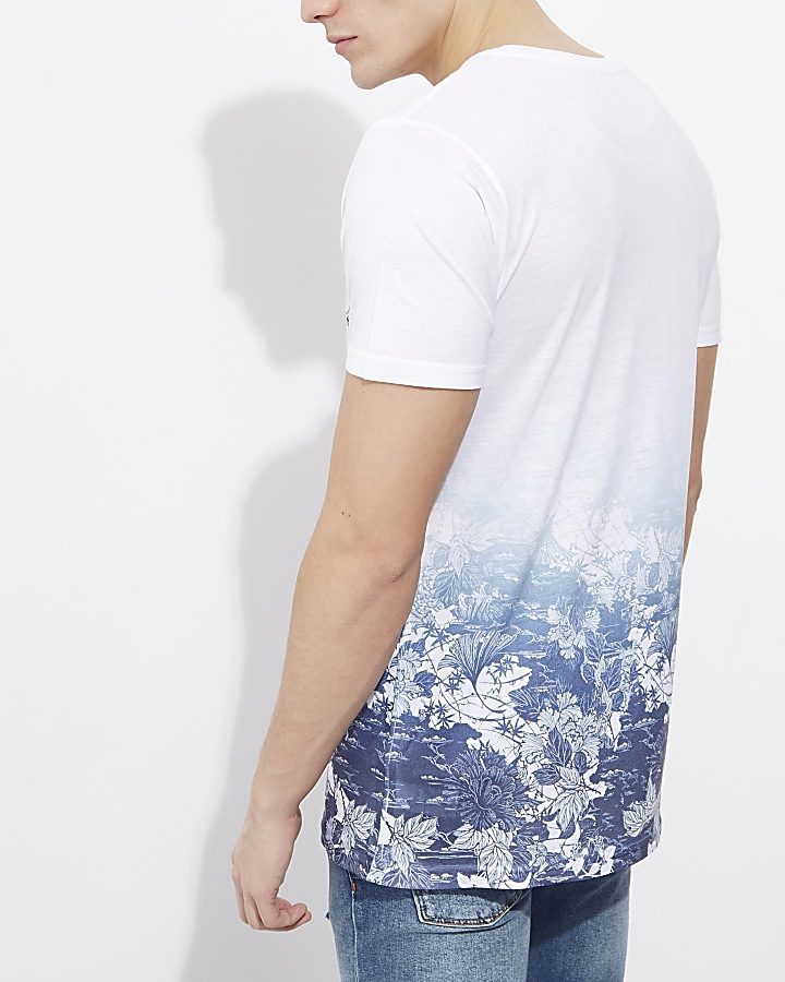 White floral fade crew neck T-shirt