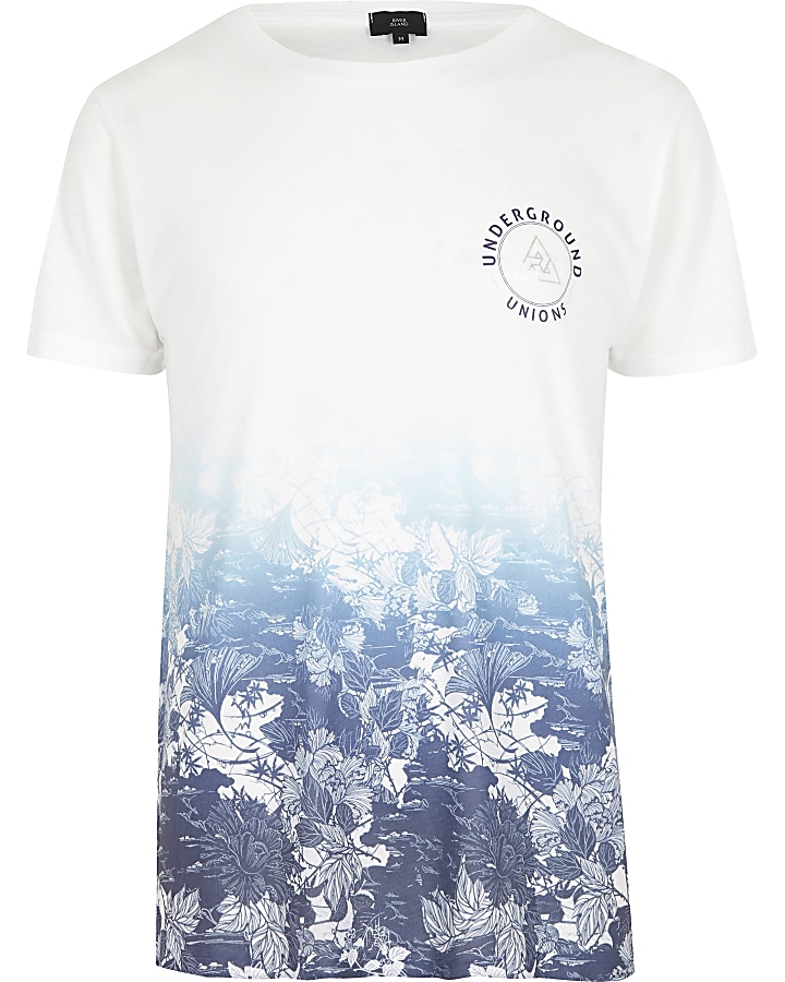 White floral fade crew neck T-shirt