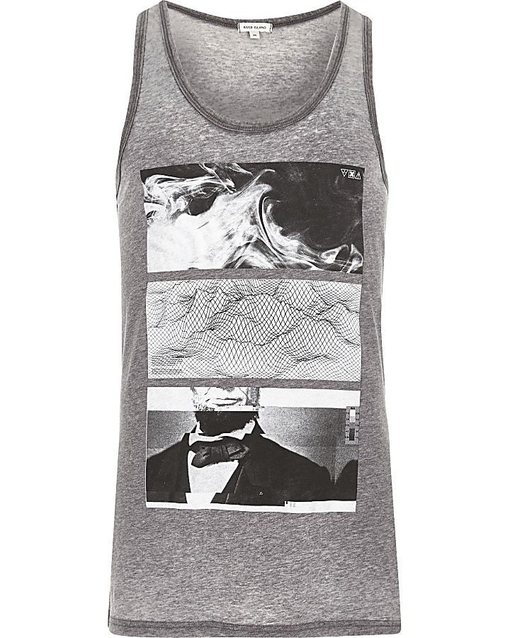 Grey photo print burnout vest