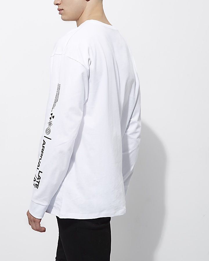 White 'Late Arrival' print slouch sweatshirt