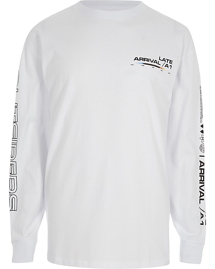 White 'Late Arrival' print slouch sweatshirt