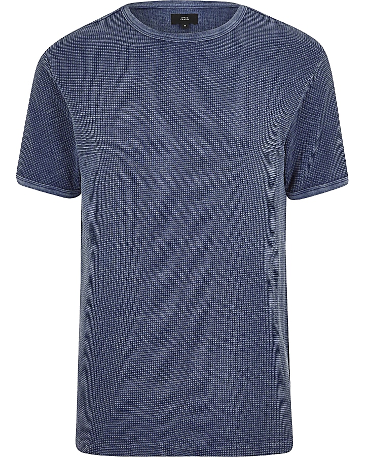 Blue waffle slim fit T-shirt