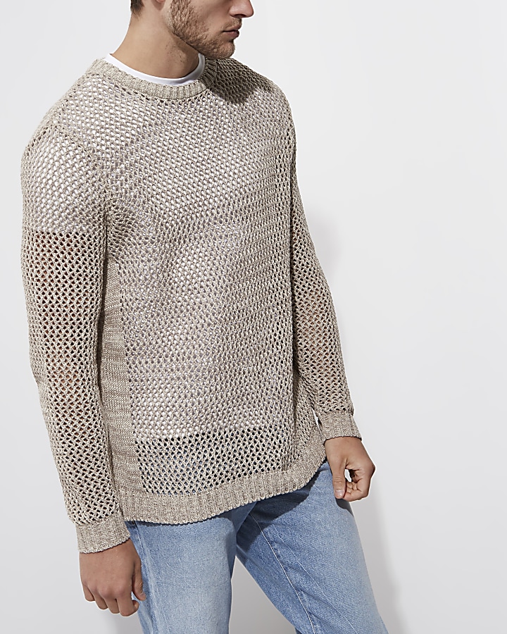 Stone mesh knit slim fit jumper
