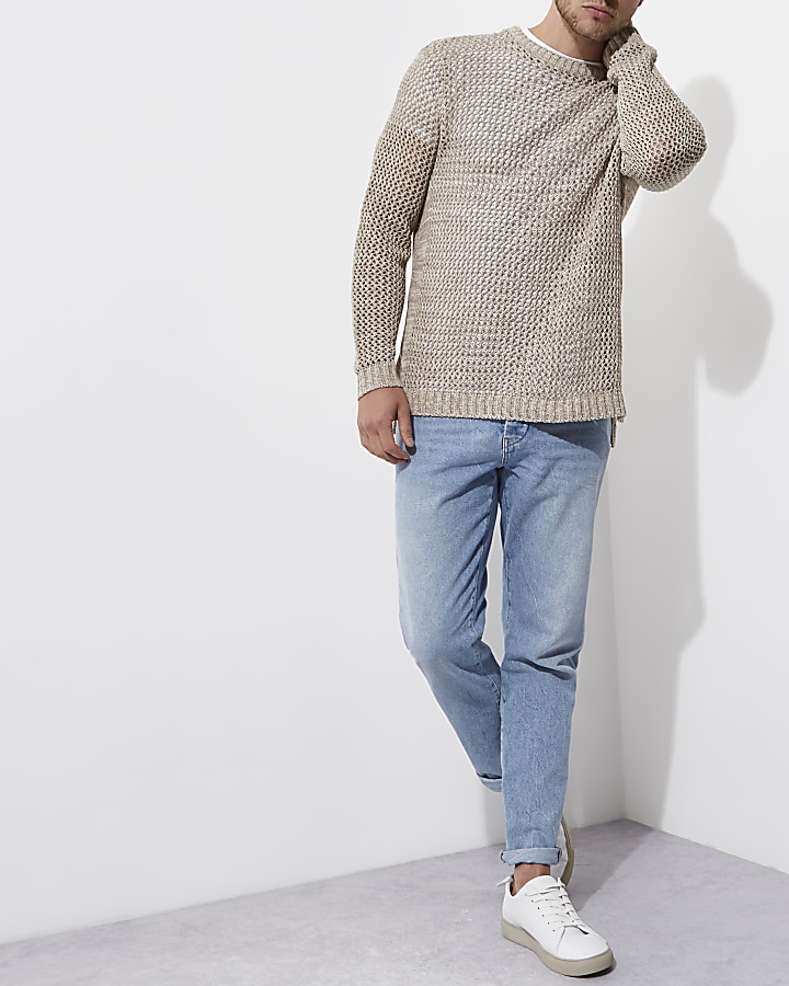 Stone mesh knit slim fit jumper