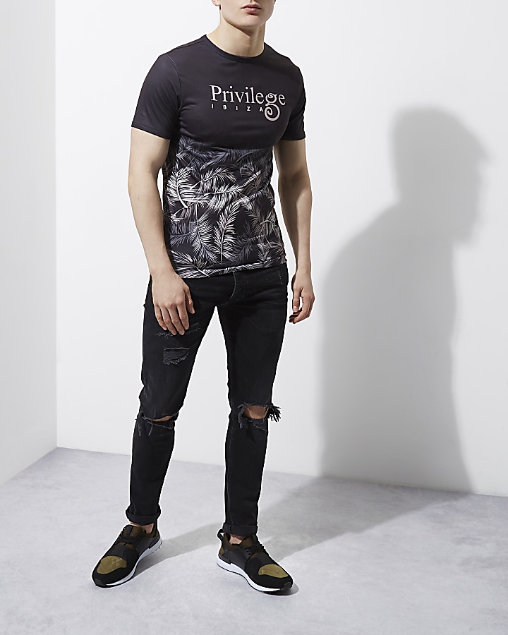 Black 'Privilege Ibiza' muscle fit T-shirt