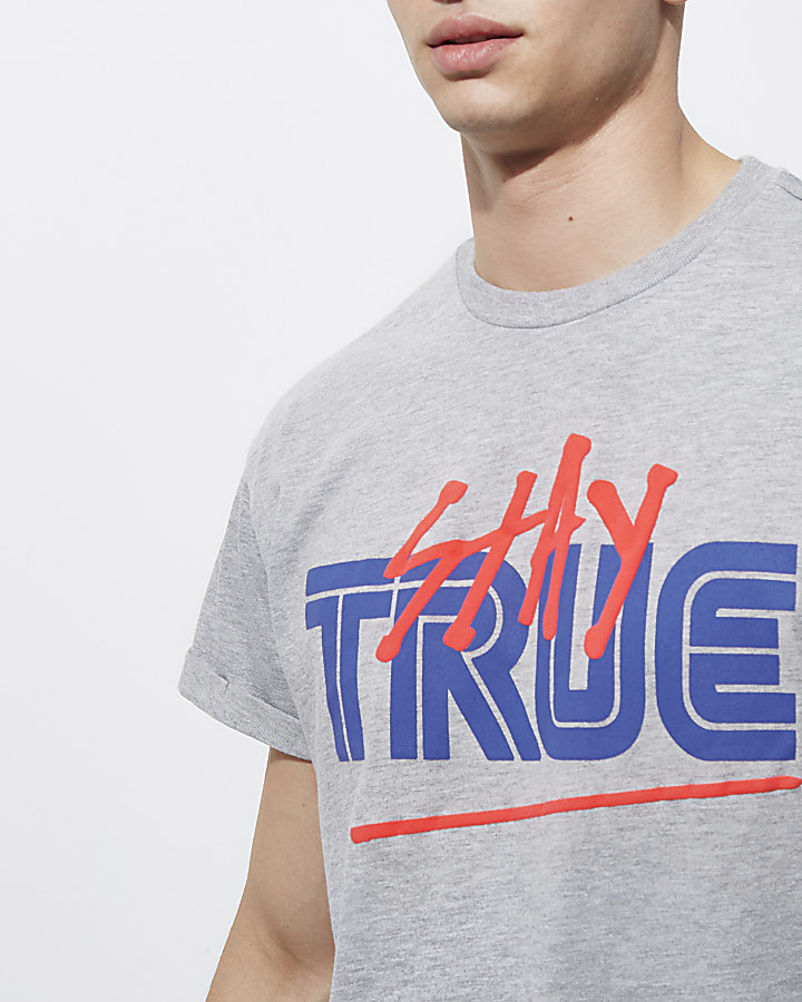 Grey marl 'Stay True' print T-shirt