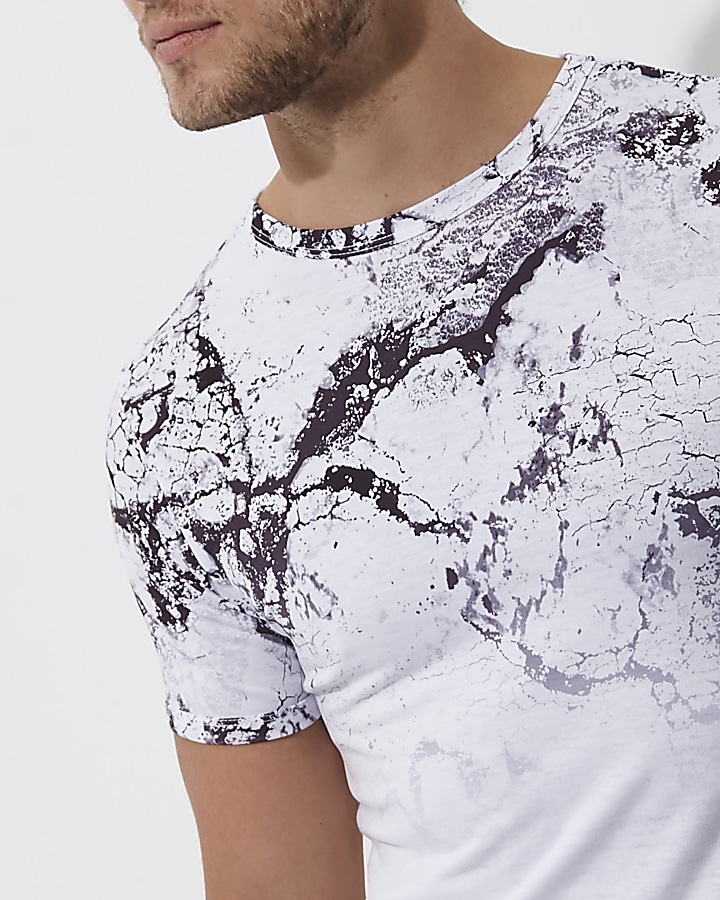 White cracked marble fade muscle fit T-shirt