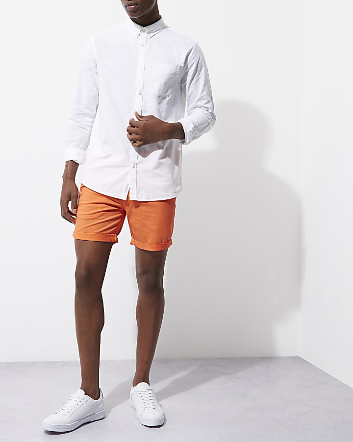 Orange slim fit chino shorts