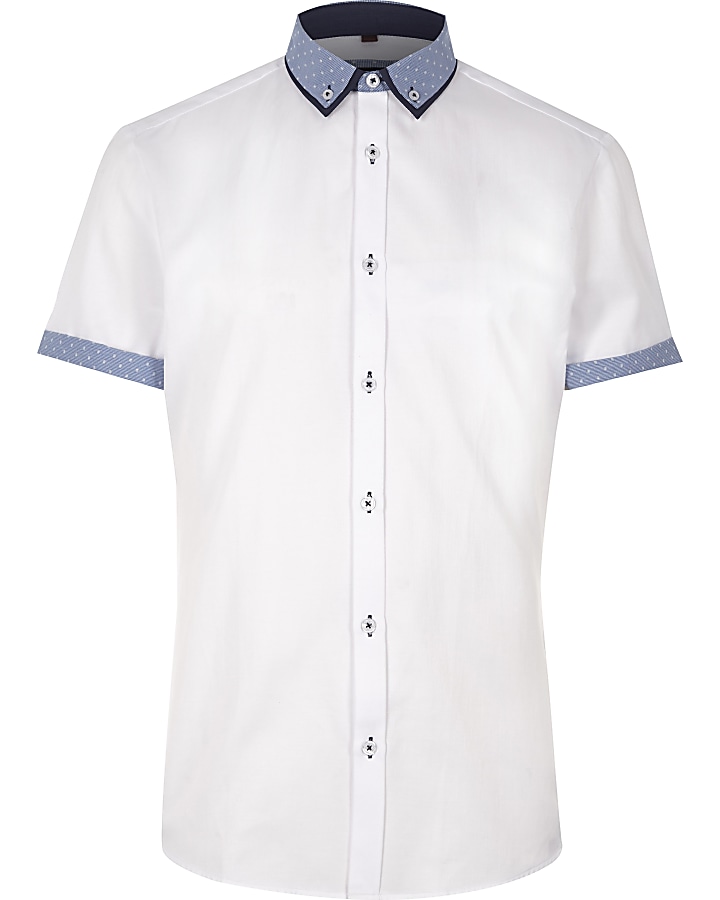 White contrast short sleeve slim fit shirt