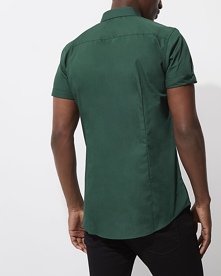 Dark green slim fit short sleeve shirt