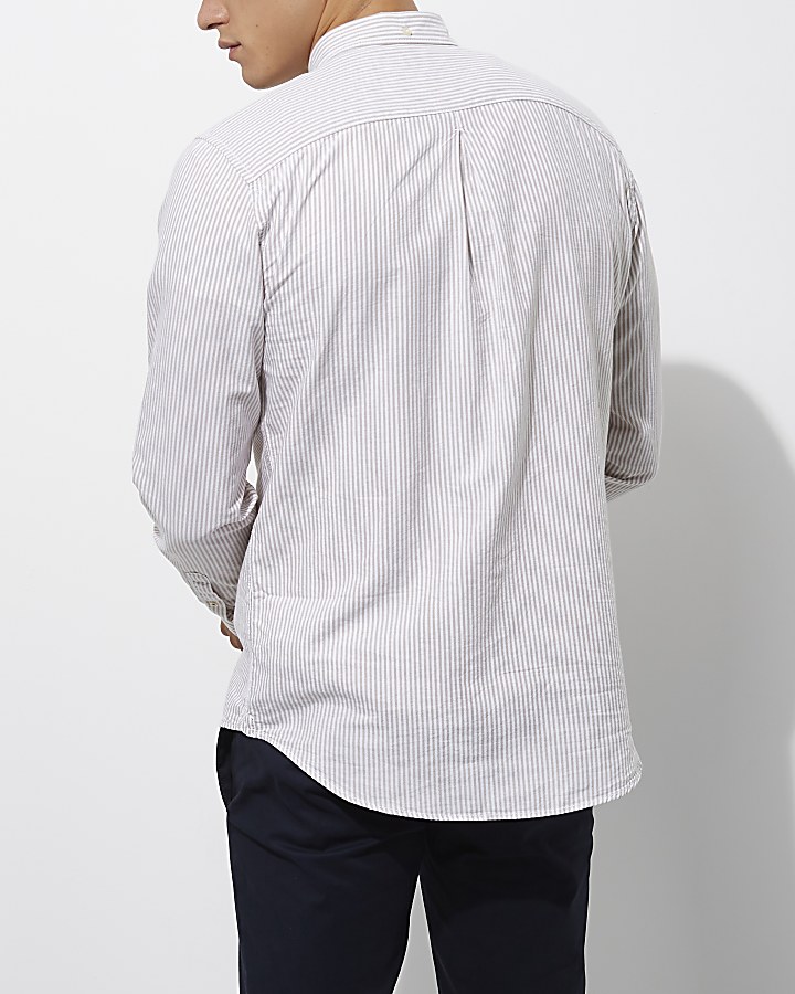 Stone stripe print long sleeve Oxford shirt
