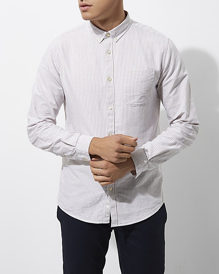 Stone stripe print long sleeve Oxford shirt