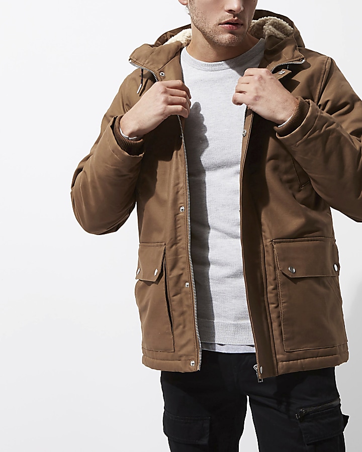 Brown hooded borg lined jacket