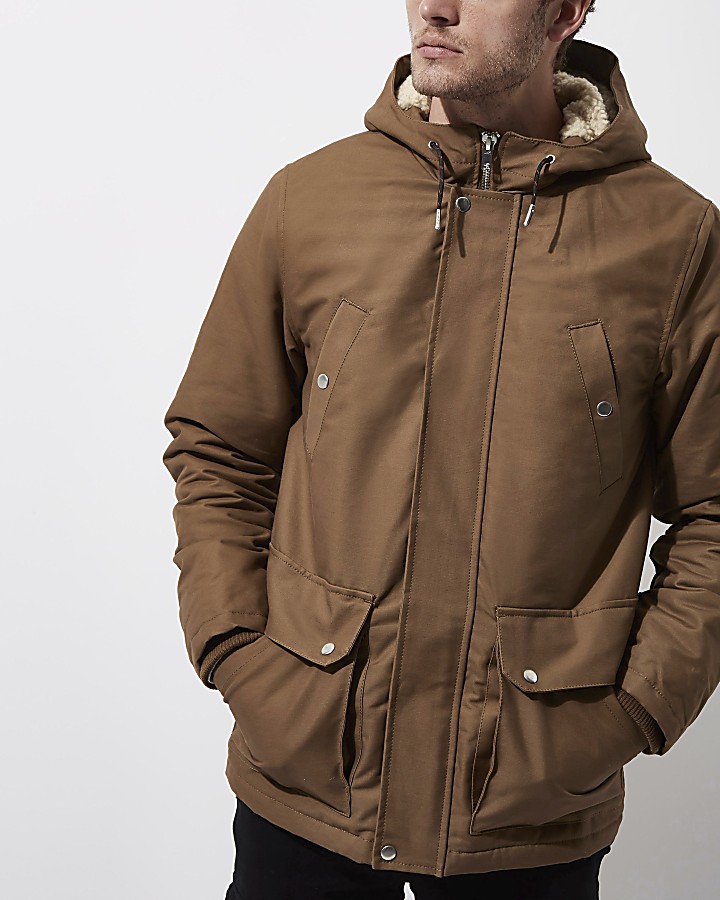 Brown hooded borg lined jacket