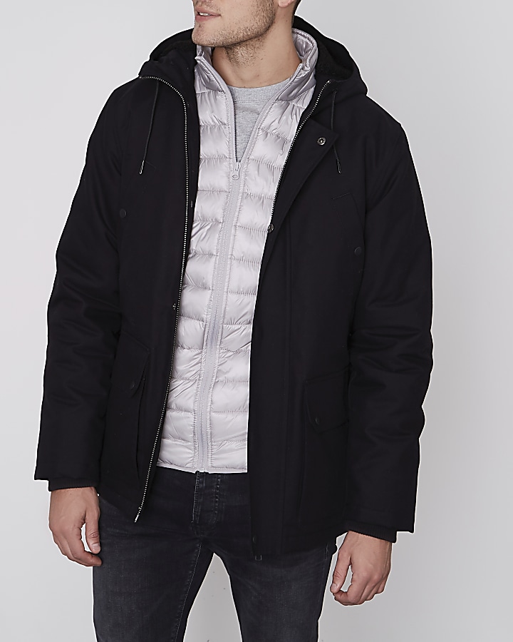Black hooded borg lined jacket