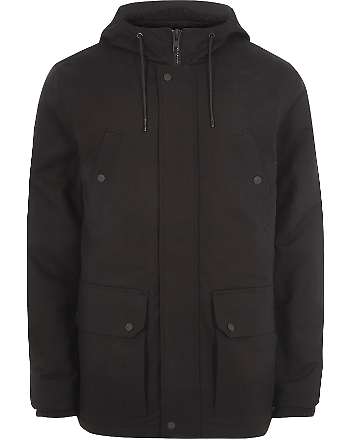 Black hooded borg lined jacket