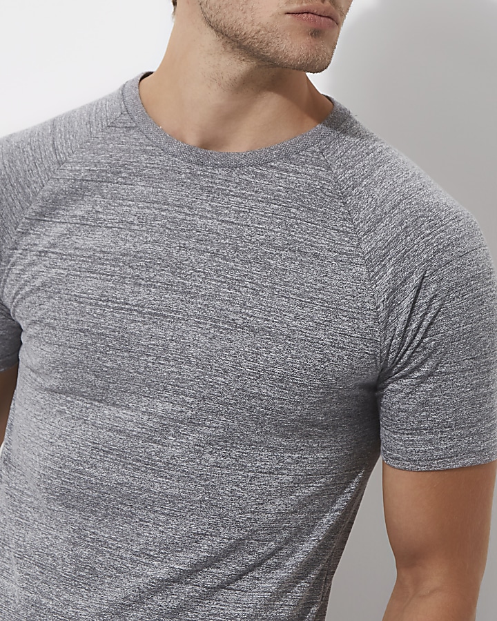 Grey marl muscle fit raglan T-shirt