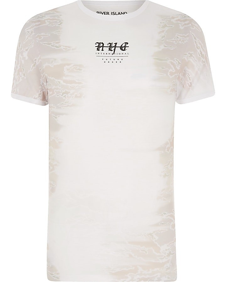 White camo side print muscle fit T-shirt