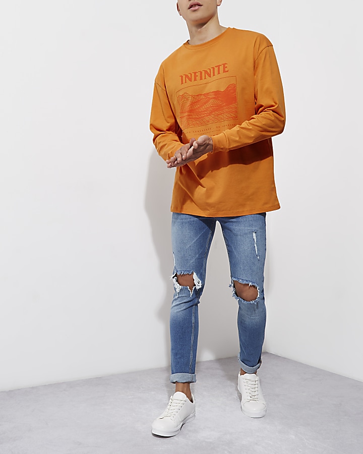 Orange 'infinite' print long sleeve T-shirt