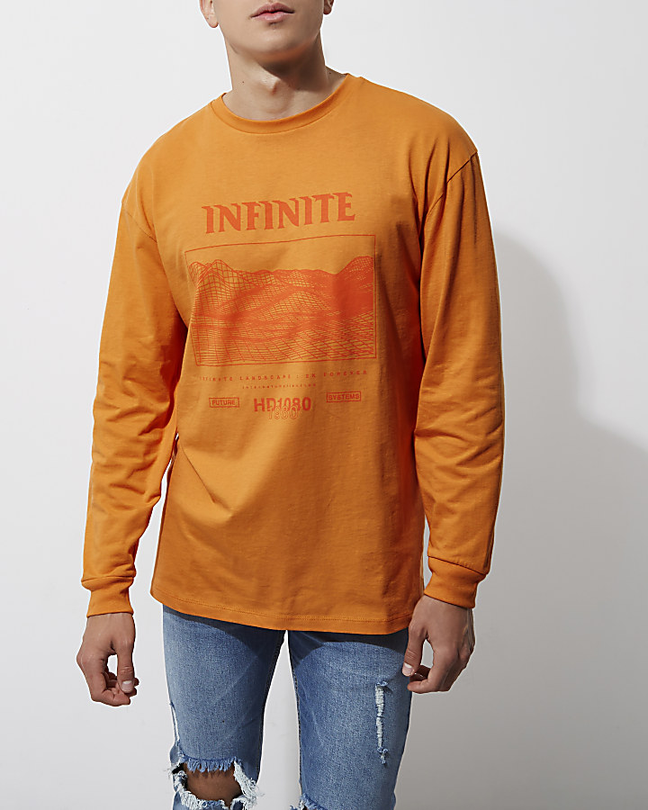 Orange 'infinite' print long sleeve T-shirt