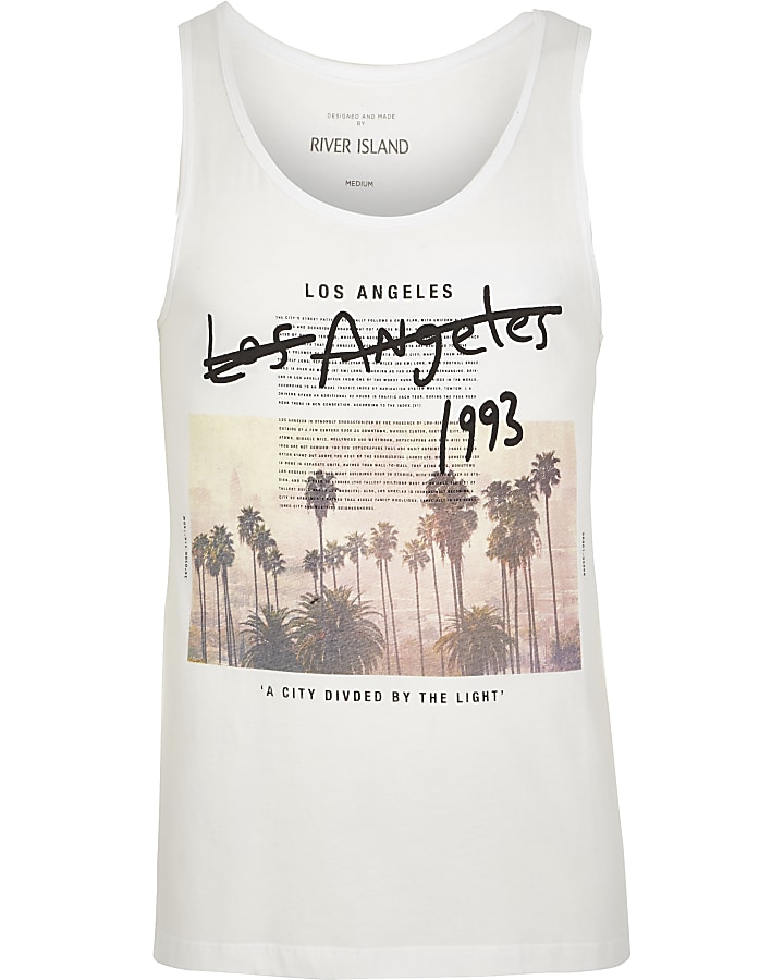 White 'Los Angeles' print vest