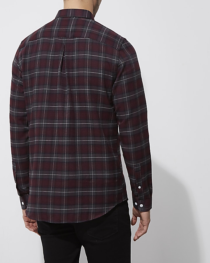 Berry red casual check shirt