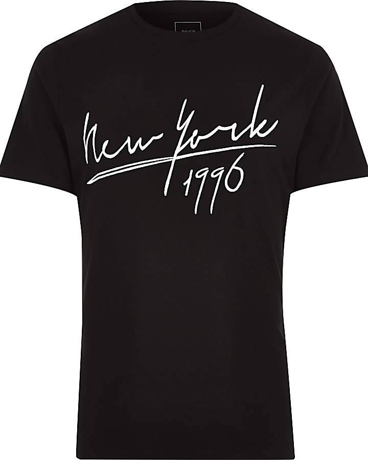 Black 'New York' embroidered slim fit T-shirt